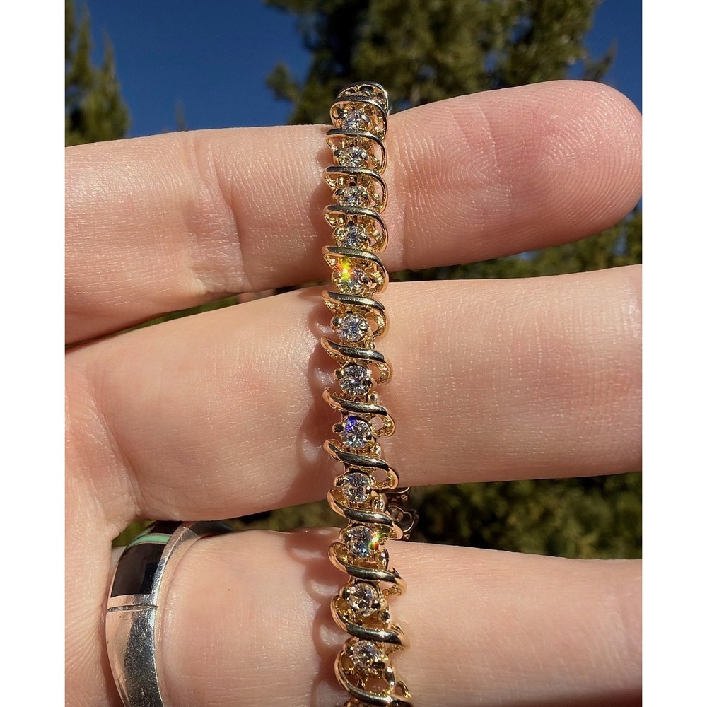 3 Ct 14k Solid Gold Natural VS1 Round Diamond Tennis Bracelet 7 3/8" 16.41g‎